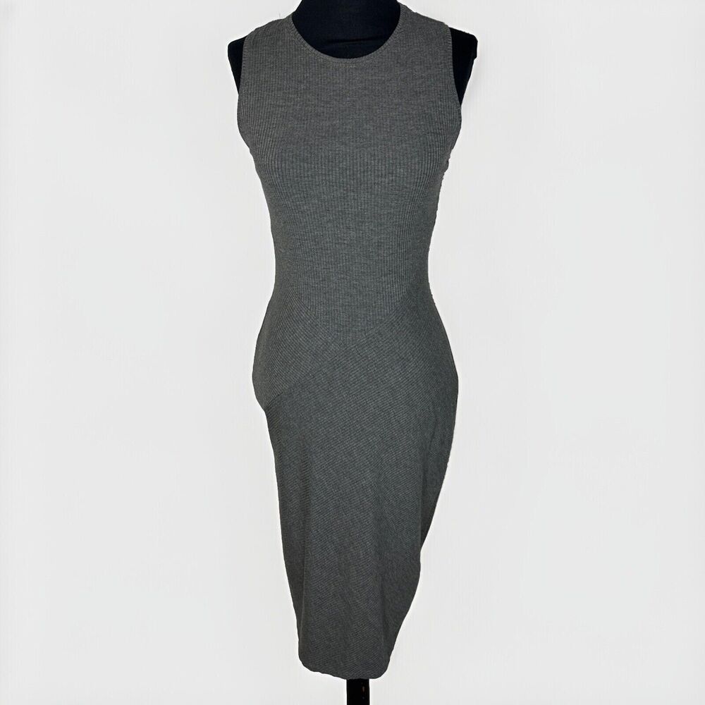 Mossimo Y2K Ribbed Tank Dress XS Gray Bodycon Midi 90s Grunge Goth Casual